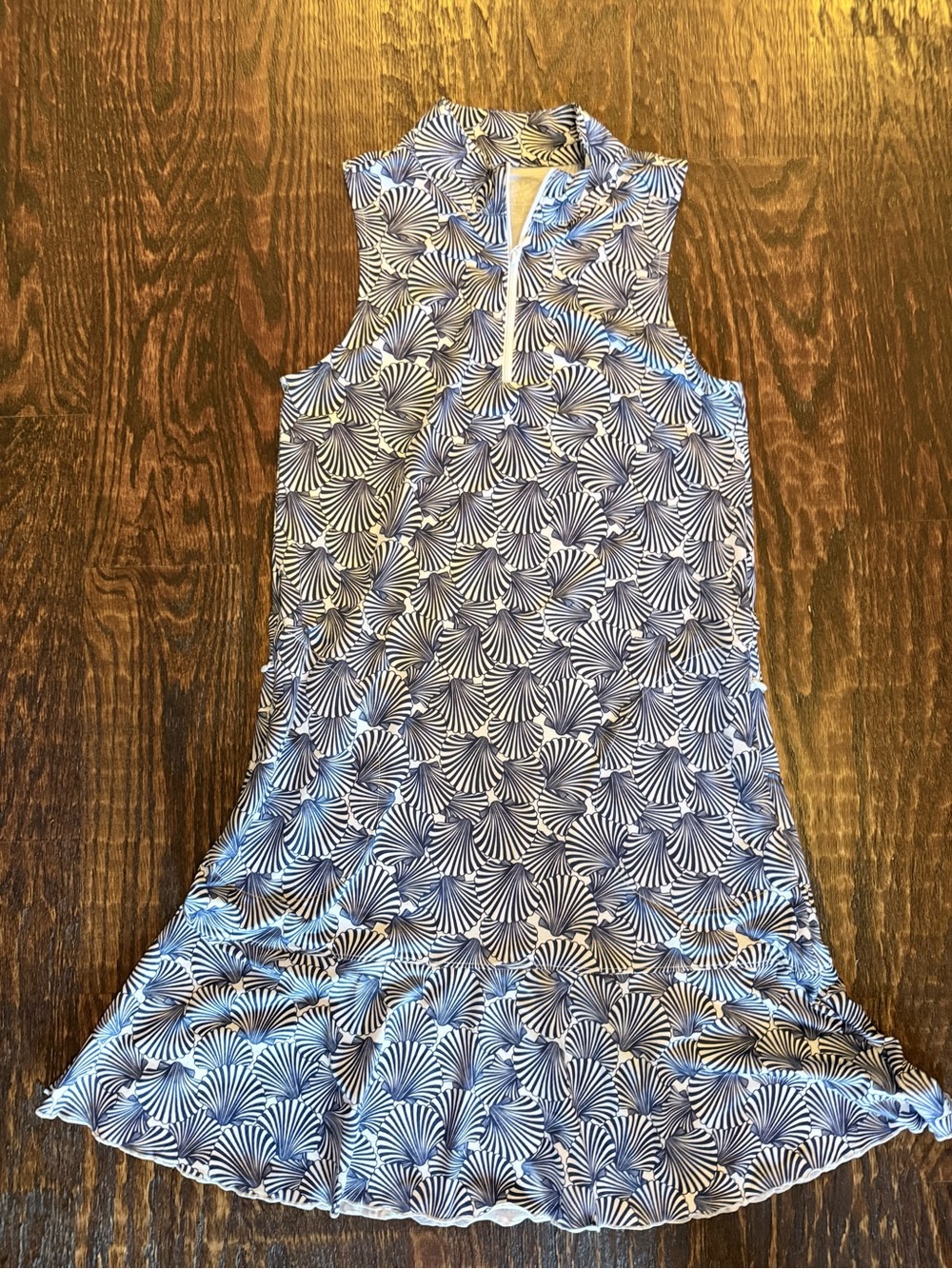 Gottex Navy and White Shell-Patterned Sleeveless Dress -Size small